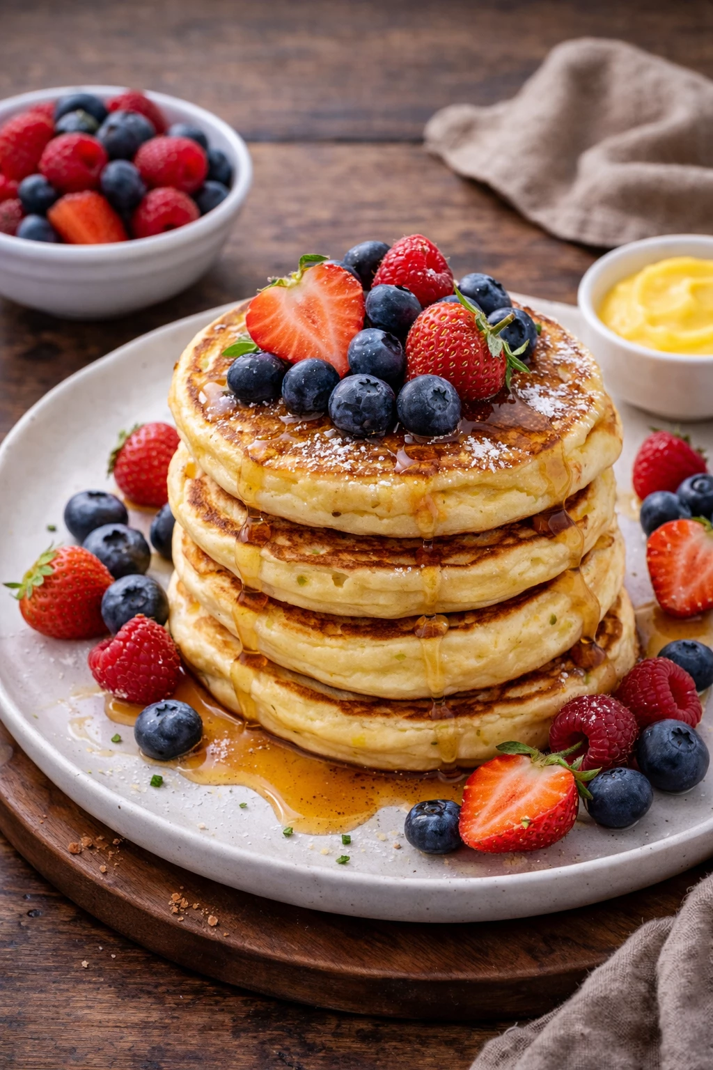 Fluffig, leicht und fruchtig: Diese Pancakes sind das perfekte Osterfrühstück oder Dessert. (KI-generiert)