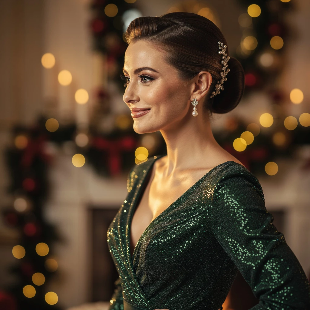 Zeitlos schön und elegant inszeniert: Eine klassische Hochsteckfrisur verleiht jedem Festtagslook sofort Haltung und Glamour. 👑✨