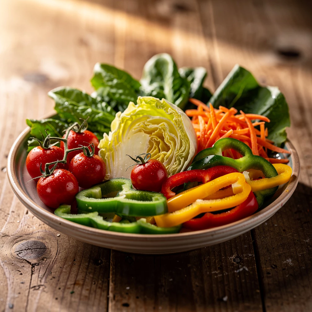 Ballaststoffe aus frischem Gemüse sind echte Power für deinen Darm und unterstützen eine gesunde Verdauung ganz natürlich. (KI-generiert)