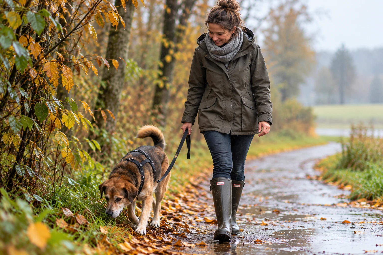 Regen, Kälte oder keine Lust: Wer einen Hund hat, übernimmt jeden Tag Verantwortung – auch dann, wenn die gemütliche Couch gerade verlockender wäre. (KI-generiert)