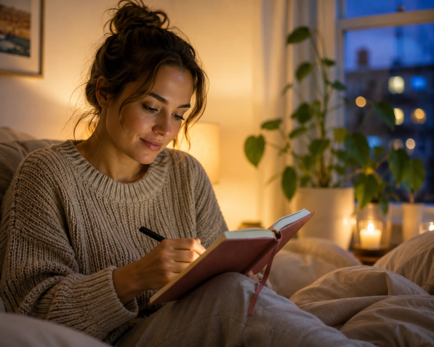 Gedanken raus aus dem Kopf: Journaling kann helfen, Grübelschleifen zu durchbrechen und mental zur Ruhe zu kommen. (KI-generiert)
