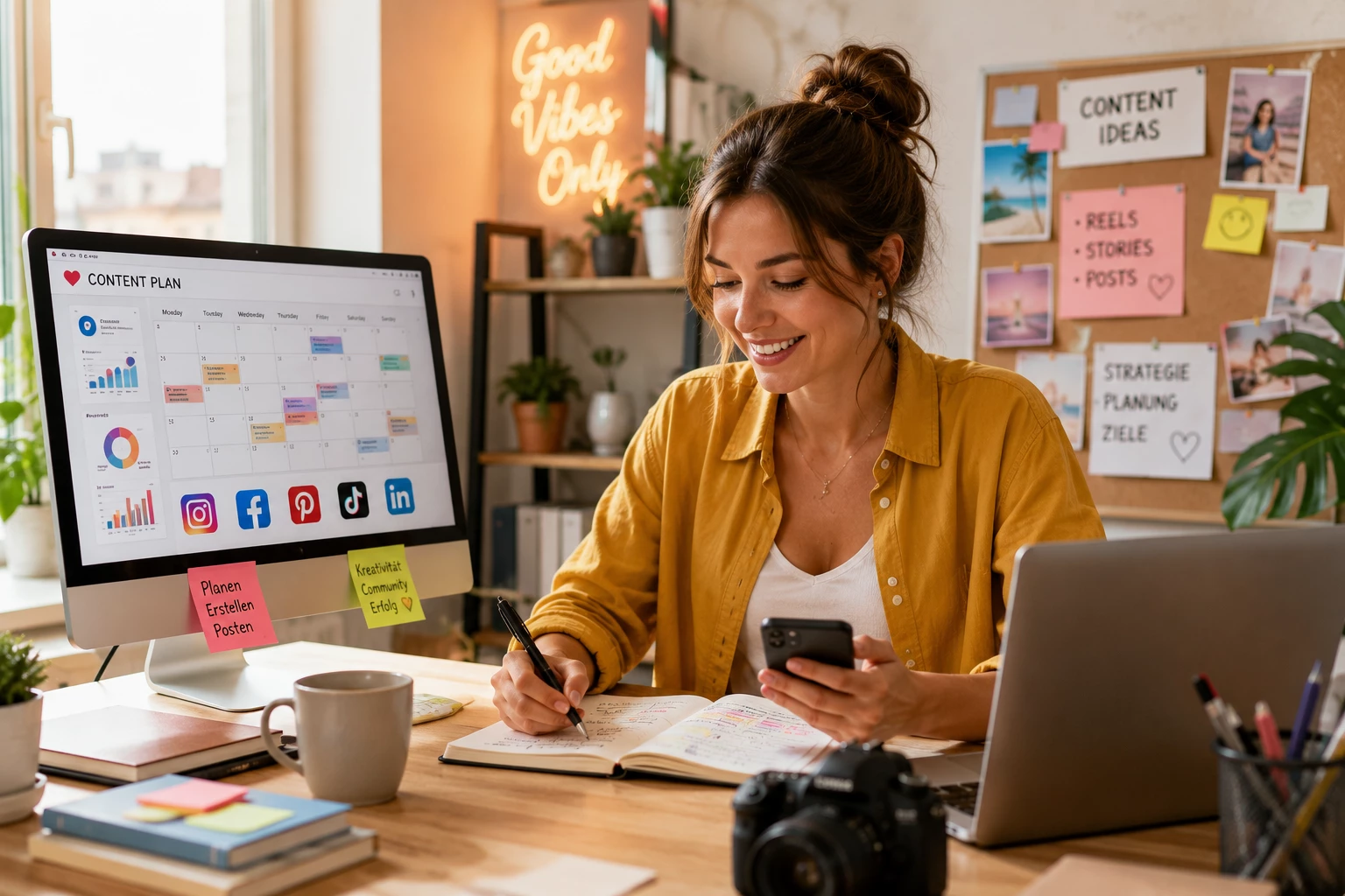 Content planen, Trends erkennen, Communities aufbauen: Social Media zählt zu den beliebtesten Quereinsteiger-Berufen der letzten Jahre. (KI-generiert)