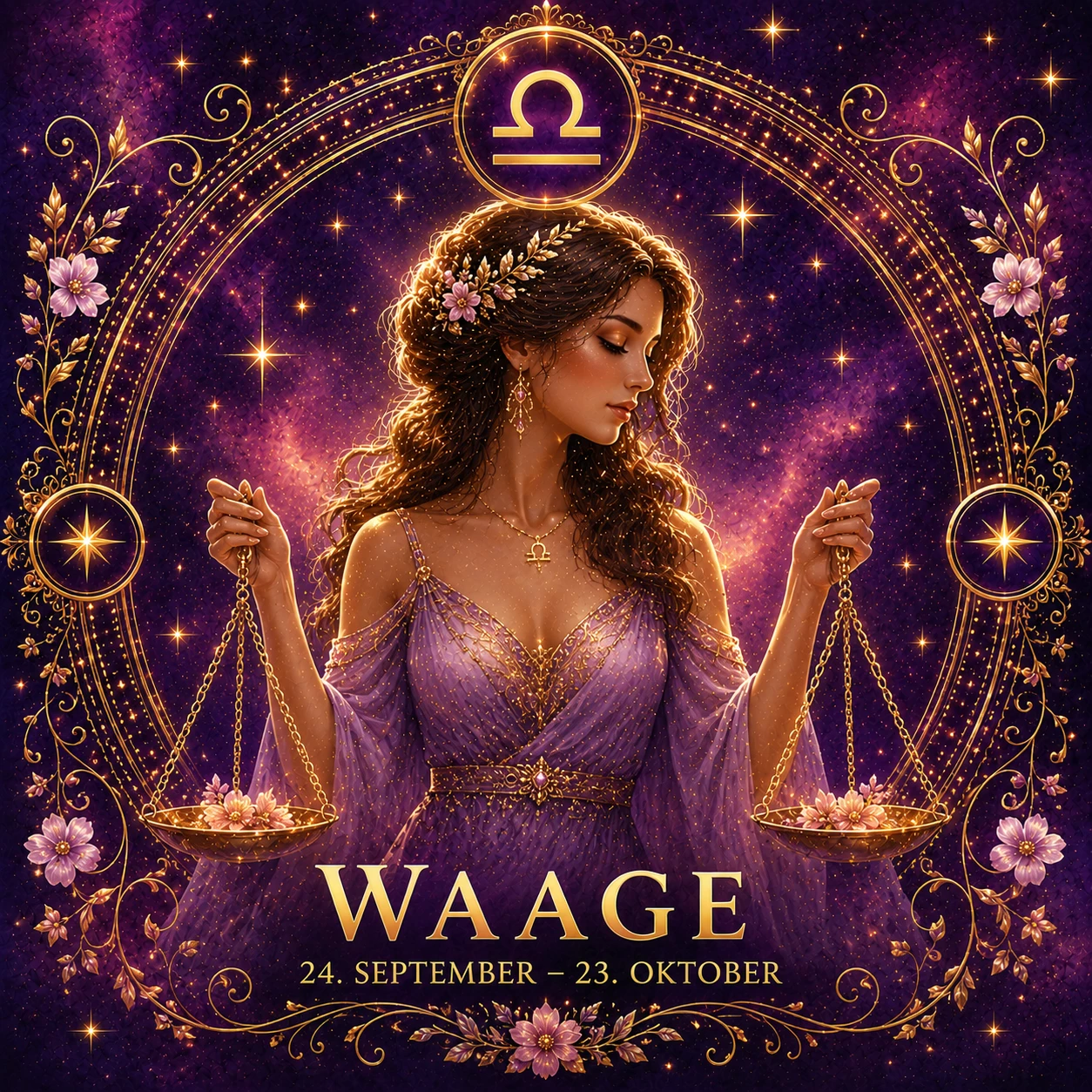 Waage genießt im Juni harmonische Vibes, neue Nähe und inspirierende Begegnungen. (KI-generiert)