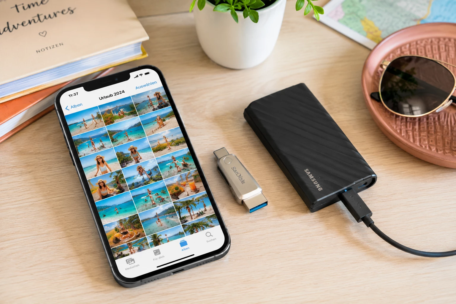 Nach dem Urlaub ist die Smartphone-Galerie schnell voll – mit der richtigen Methode lassen sich auch große Mengen an Urlaubsfotos deutlich entspannter aussortieren. (KI-generiert)
