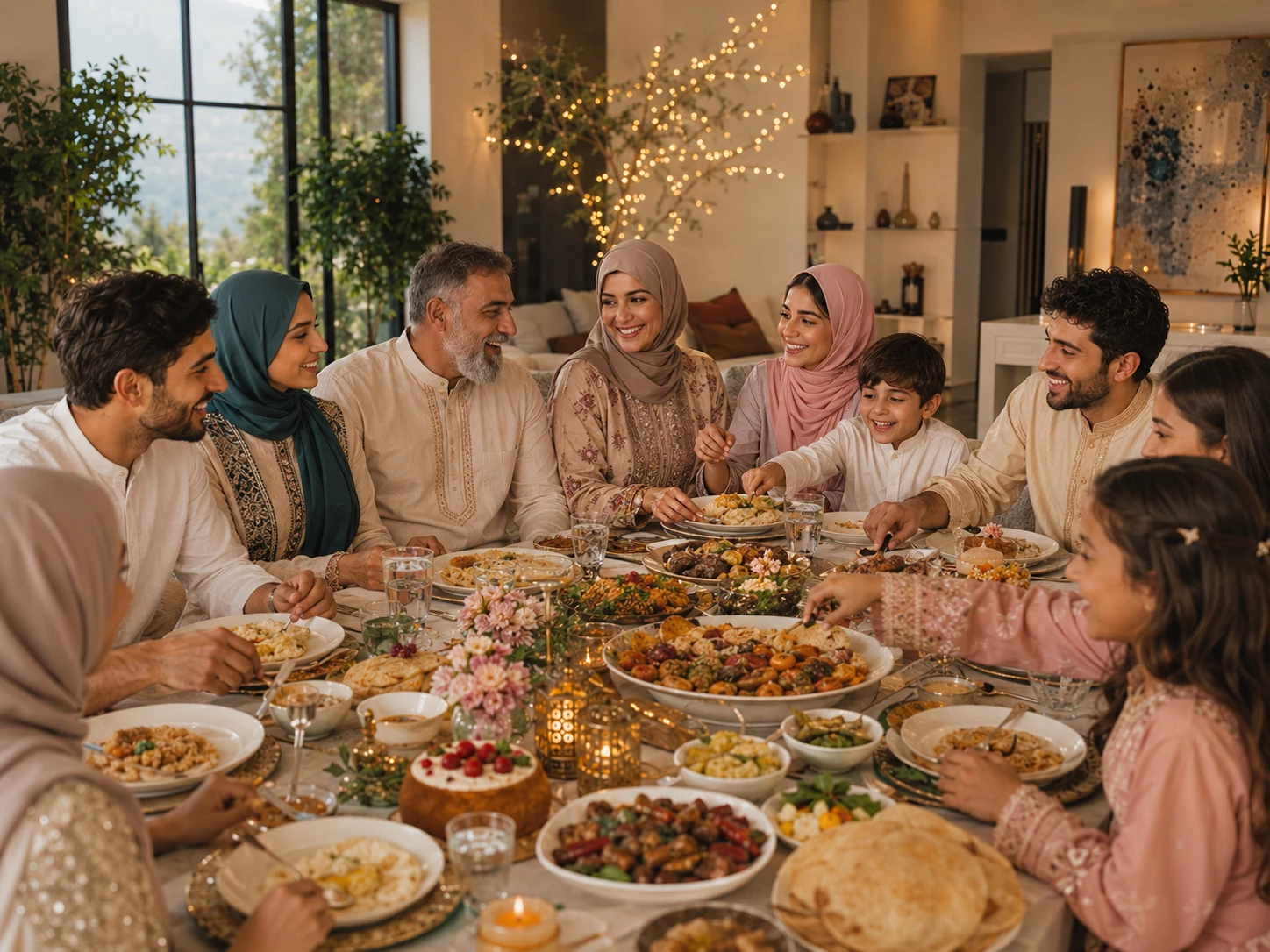 Farbenfrohe Familienmomente, festliche Süßigkeiten und liebevolle Dekoration machen Eid al-Adha für viele Menschen so besonders. (KI-generiert)