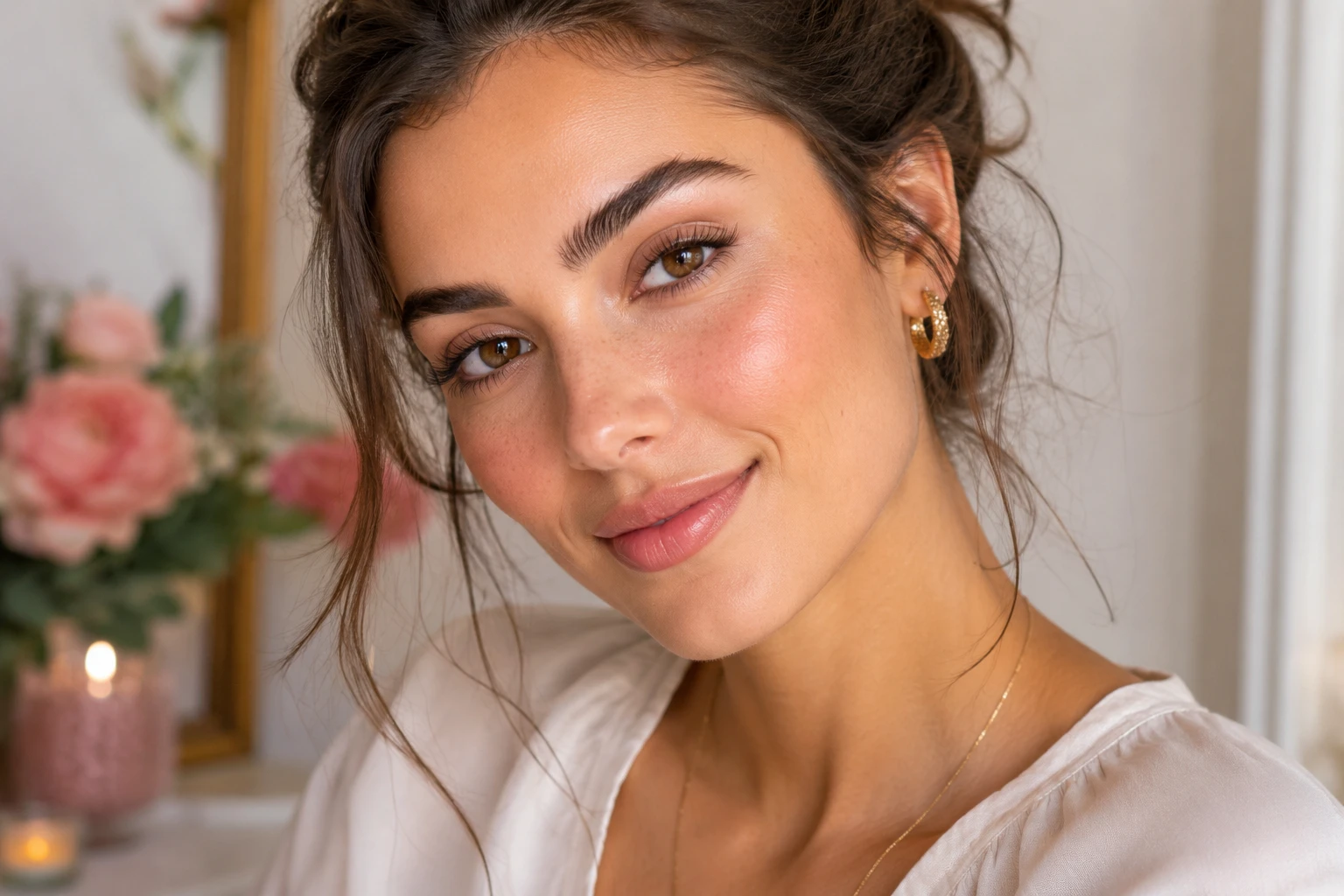 Natürlich definierte Augenbrauen können den gesamten Make-up-Look verändern: Sie rahmen das Gesicht, ohne überzeichnet oder offensichtlich geschminkt zu wirken. (KI-generiert)