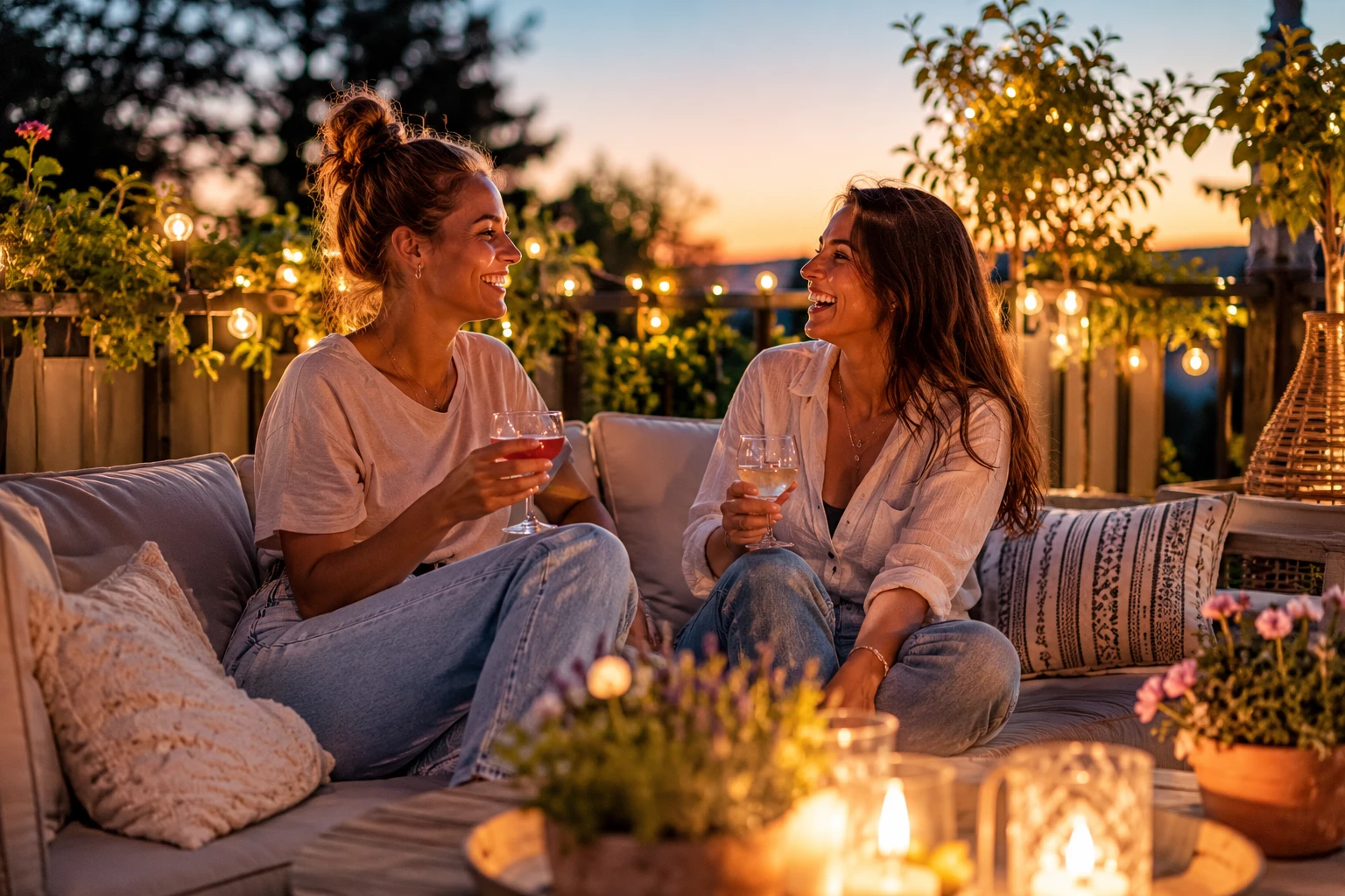 Mit dem richtigen Mückenschutz lassen sich laue Sommerabende auf Balkon oder Terrasse wieder ganz entspannt genießen. (KI-generiert)