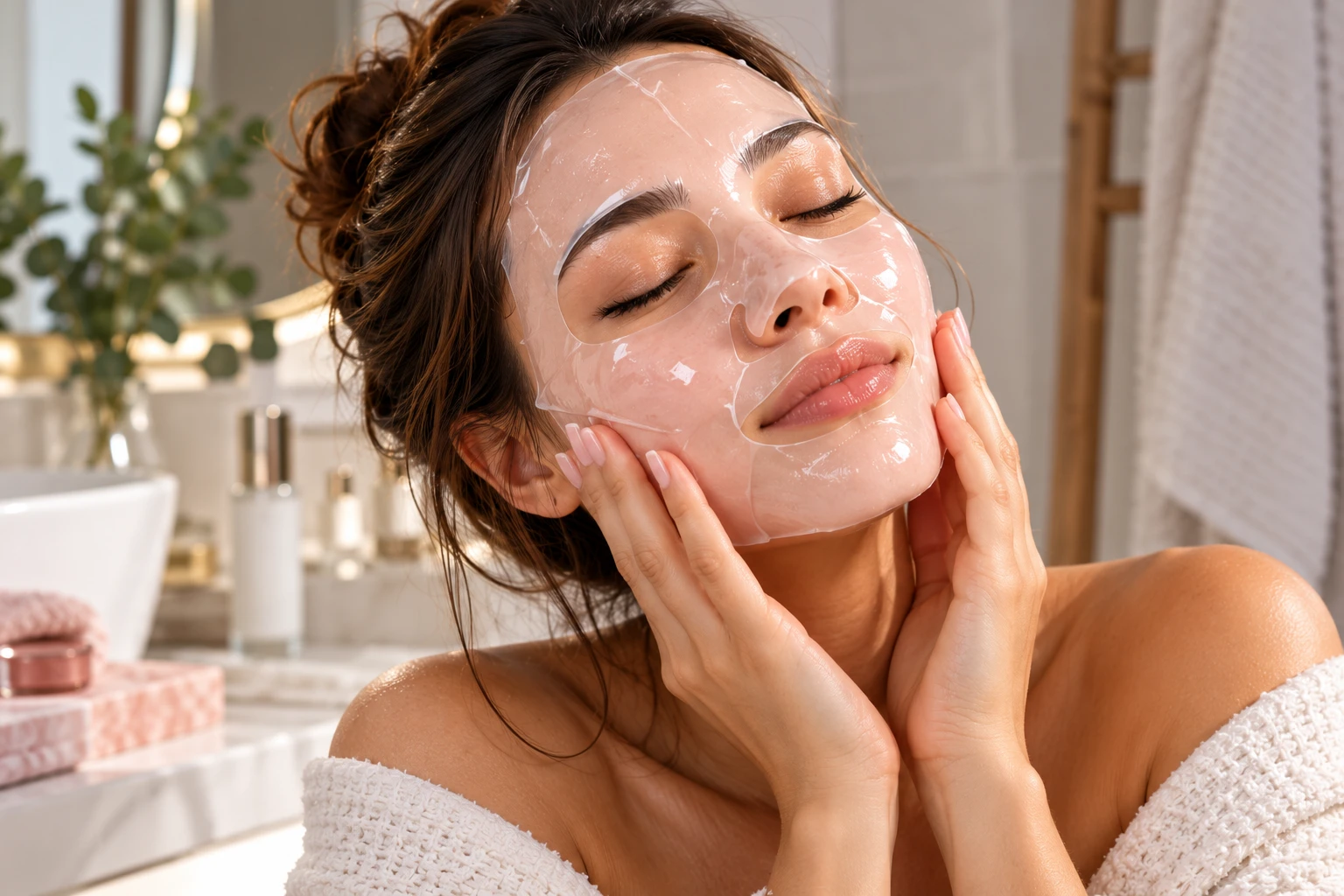 Beauty-Auszeit mit Glow-Effekt: Feuchtigkeitsspendende Gesichtsmasken gehören zu den beliebtesten Pflegeprodukten der K-Beauty-Welt. (KI-generiert)