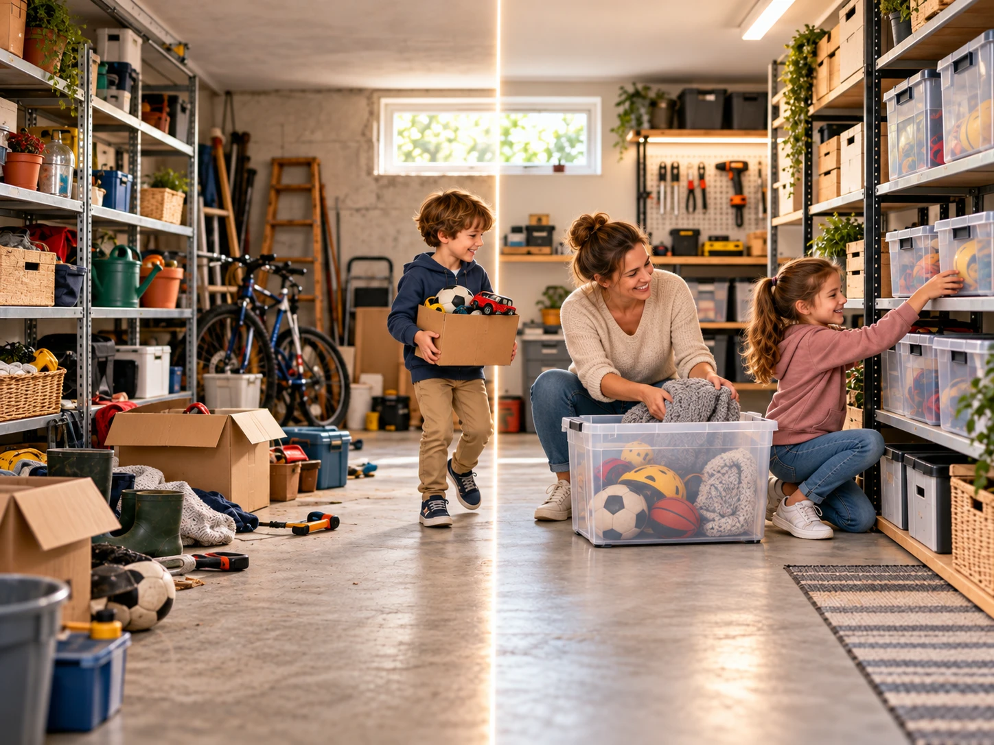 Familien-Aufräumen im Vorher-Nachher-Keller (Bild KI generiert).webp