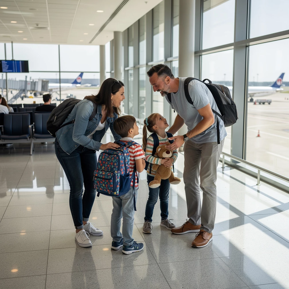 Gut vorbereitet beginnt der Familienurlaub entspannt – mit der richtigen Planung wird schon das Boarding zum stressfreien Erlebnis. (KI-generiert)