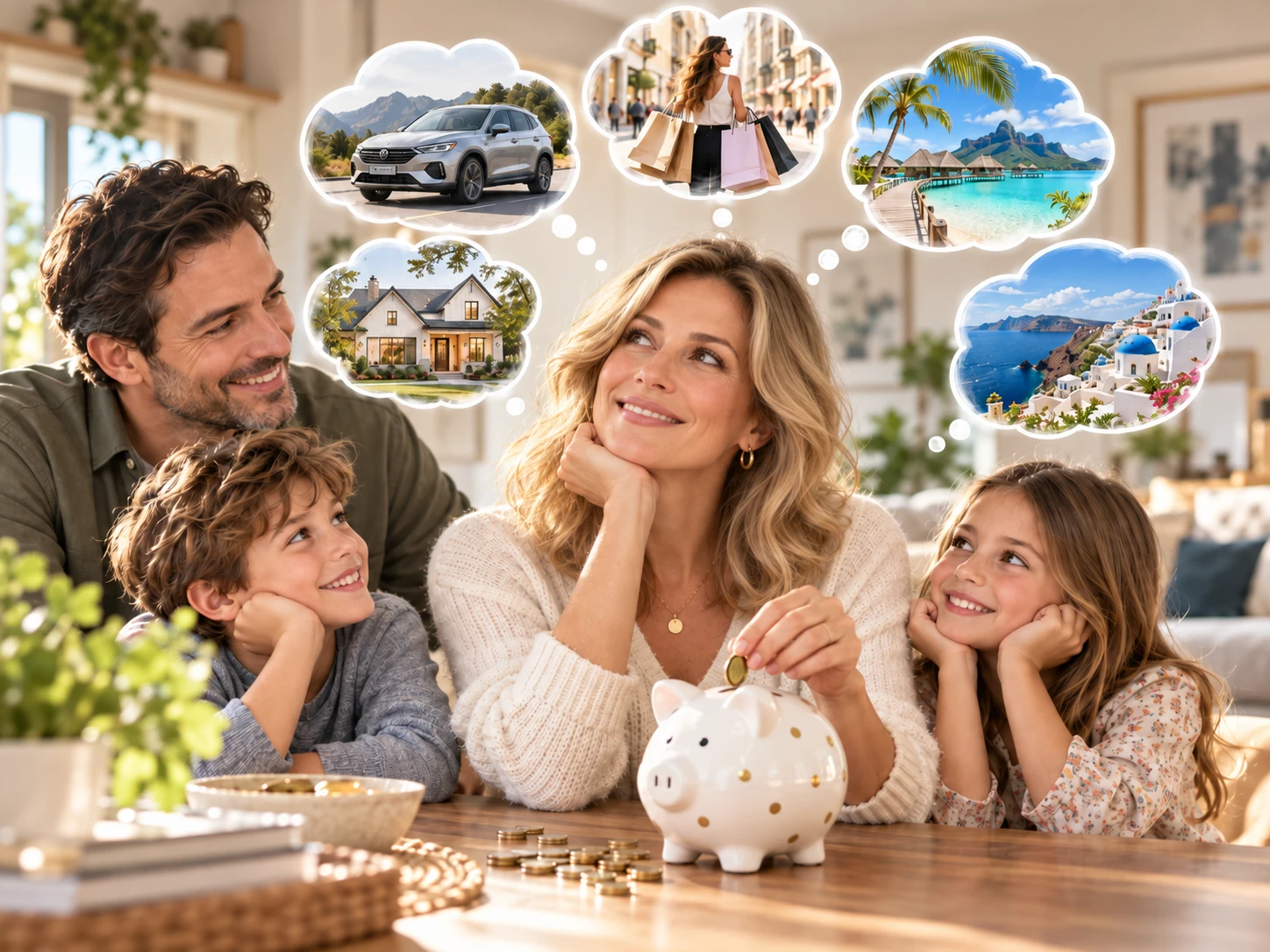 Familienträume mit Sparschwein und Urlaubsideen.webp