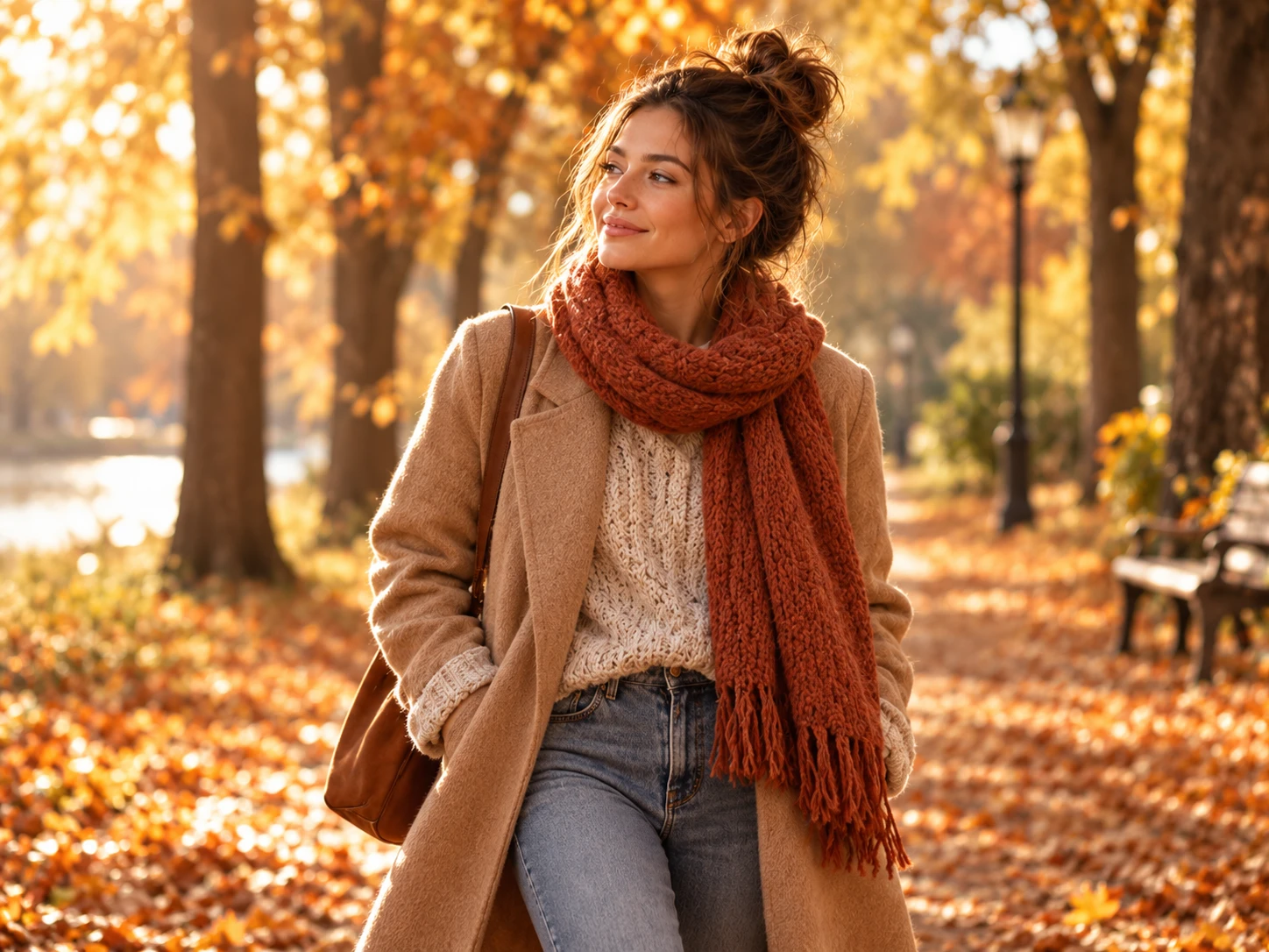Ein Spaziergang durch das Herbstlaub verbindet Bewegung und Tageslicht auf besonders angenehme Weise. (KI-generiert)