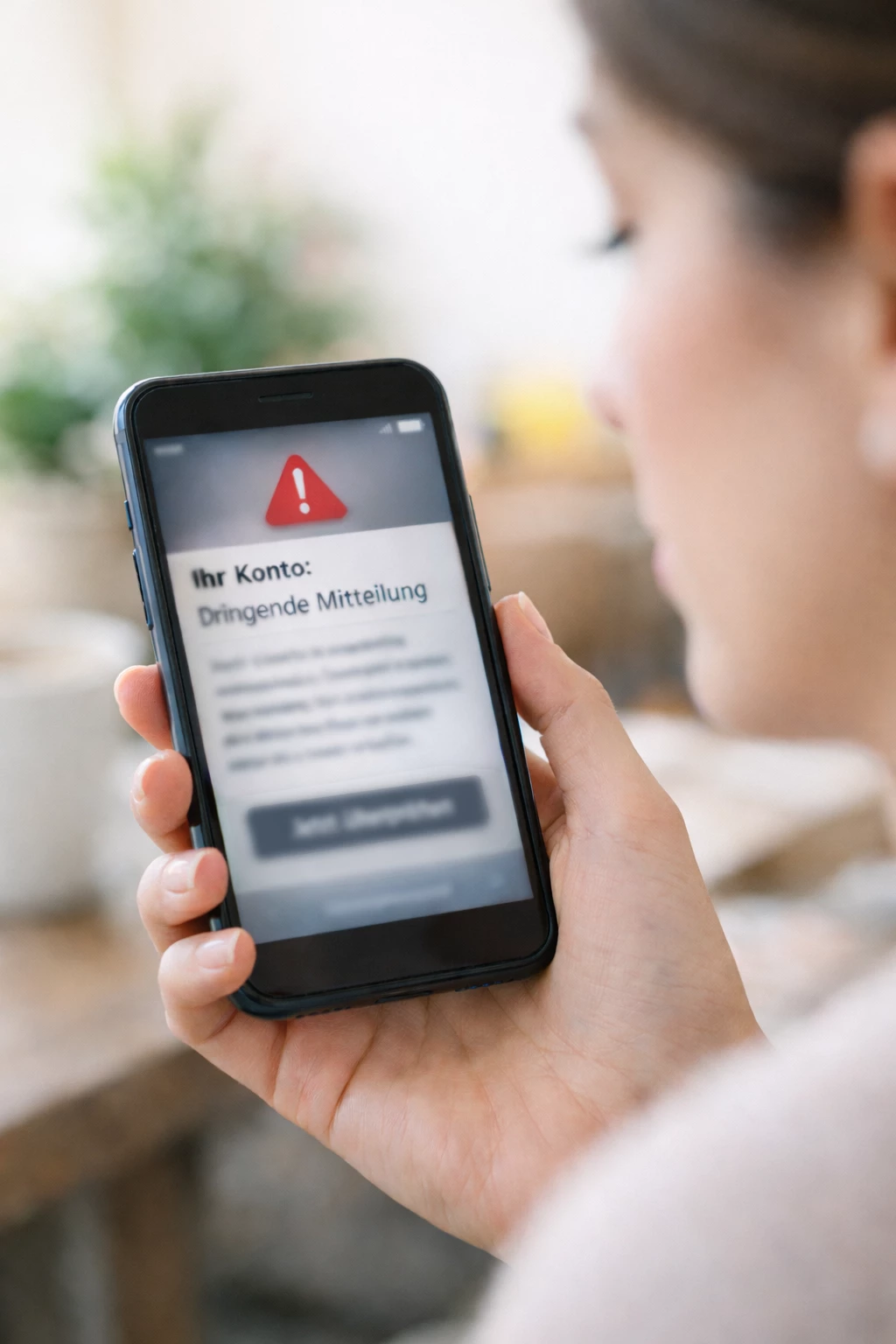 Dringend klingende Nachrichten setzen auf Stress – ein kurzer Moment des Innehaltens schützt vor Betrugsfallen.