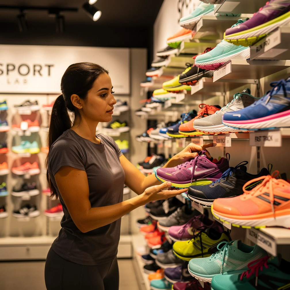 Der richtige Sitz entscheidet: Beim Anprobieren zeigt sich sofort, ob ein Laufschuh wirklich zu deinem Fuß passt (KI-generiert)