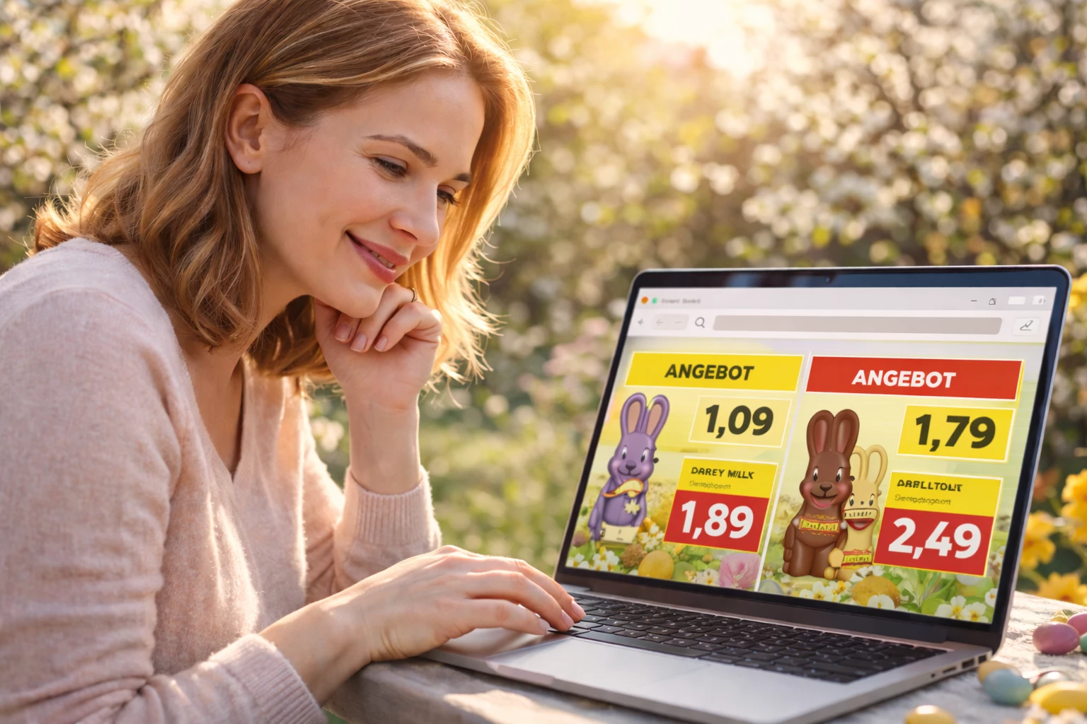Wer Angebote vergleicht und seine Einkäufe zeitlich plant, kann beim Ostereinkauf spürbar sparen – besonders bei saisonalen Produkten. (KI-generiert)