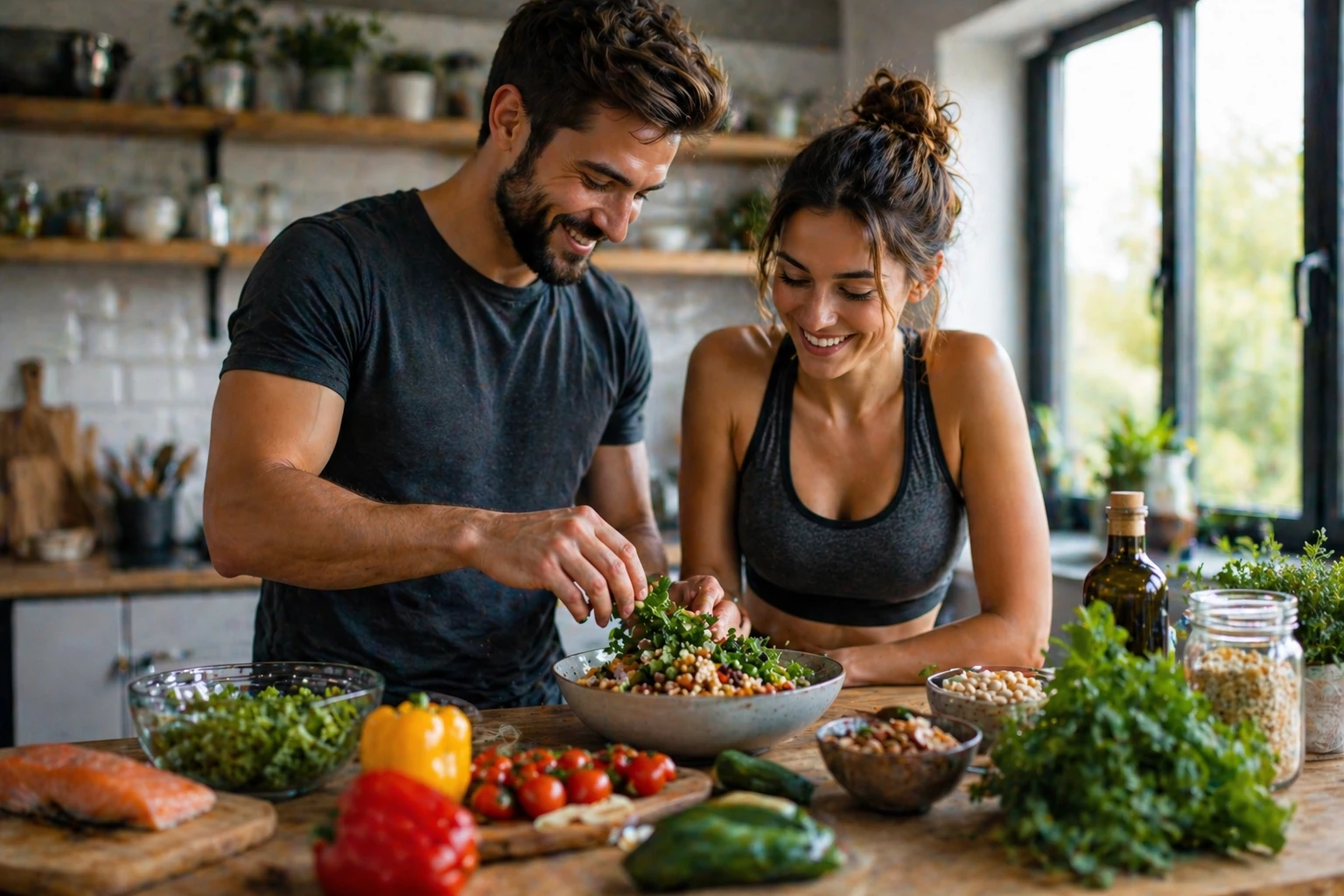 Gemeinsam gesund essen: Proteinreiche Gerichte lassen sich unkompliziert in den Alltag integrieren (KI-generiert)