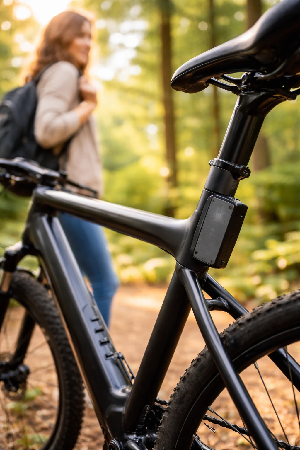 Perfekt fürs E-Bike: Ein GPS-Tracker am Rahmen kann im Ernstfall helfen, dein Rad schneller wiederzufinden. 🚲📍 (KI-generiert)