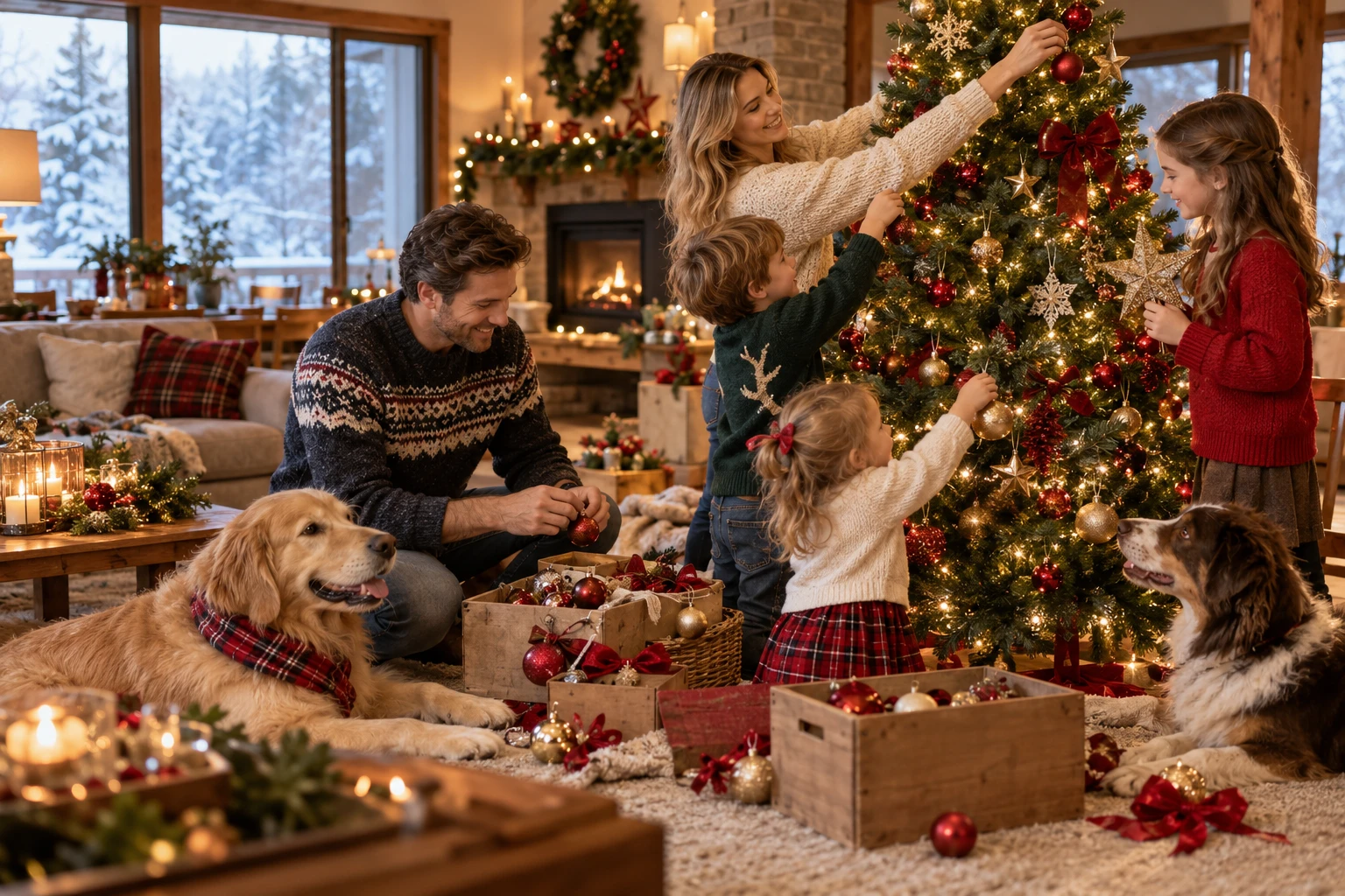 Gemeinsam den Tannenbaum schmüchen (Bild KI generiert).webp