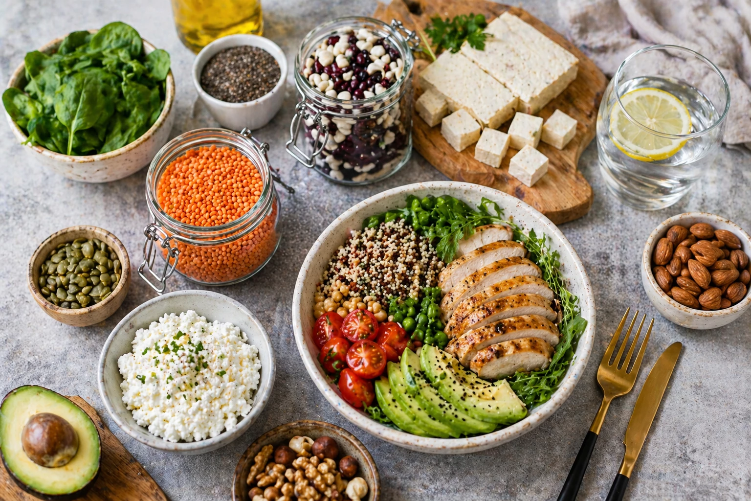 Perfekt kombiniert: Protein, gesunde Fette und Ballaststoffe für stabile Leistung im Alltag (KI-generiert)