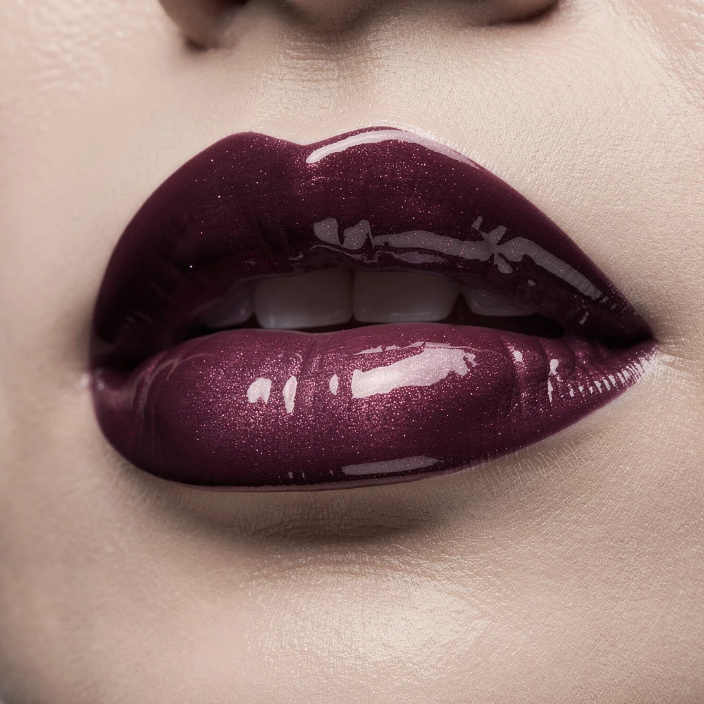 Glossy Lips feiern ihr Comeback: Lippen mit High-Shine-Finish gehören zu den großen Beauty-Trends des Jahres. (KI-generiert)
