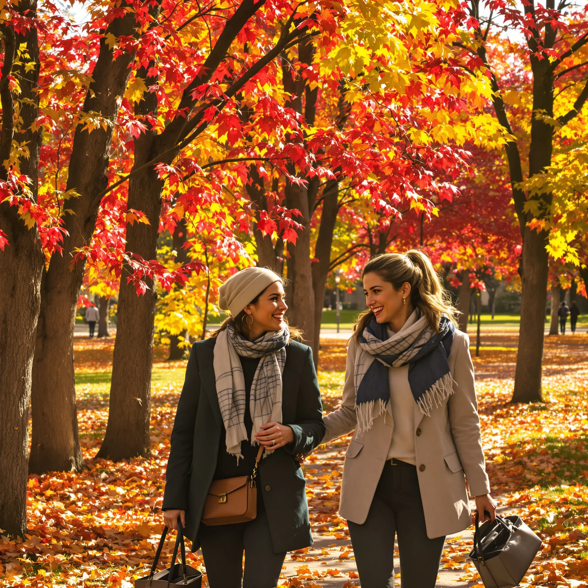 Herbstspaziergang mit Freundinnen im modernen Stil