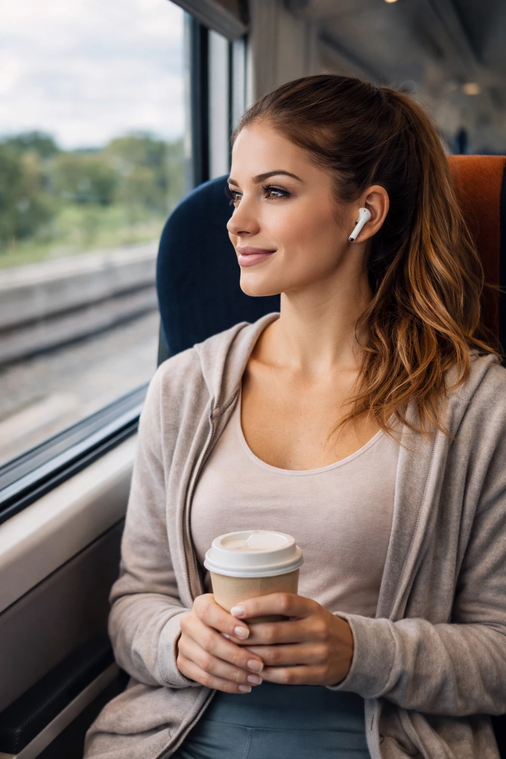 Pendeln ohne Lärm: In-Ear-Noise-Cancelling sorgt unterwegs für Ruhe und entspannten Sound – selbst im vollen Zug. 🎧🚆 (KI-generiertes Bild)