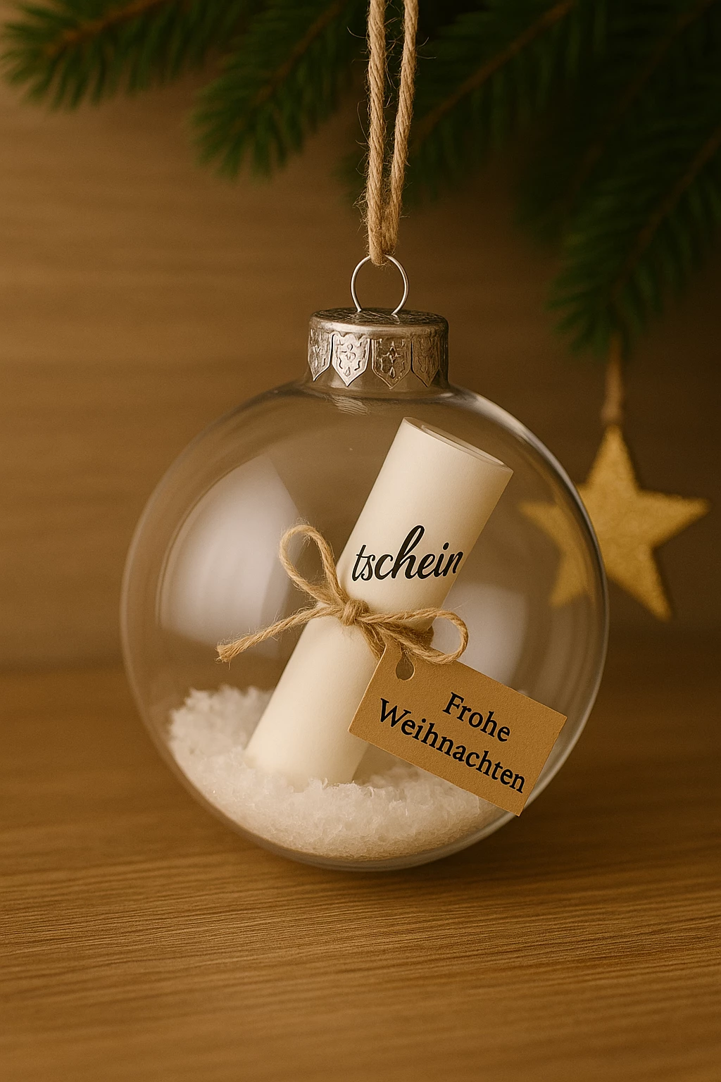 Ein Geschenk, das Teil der Weihnachtsdeko wird: Der Gutschein in der Christbaumkugel sorgt für Spannung, Stil – und einen besonderen Moment beim Öffnen