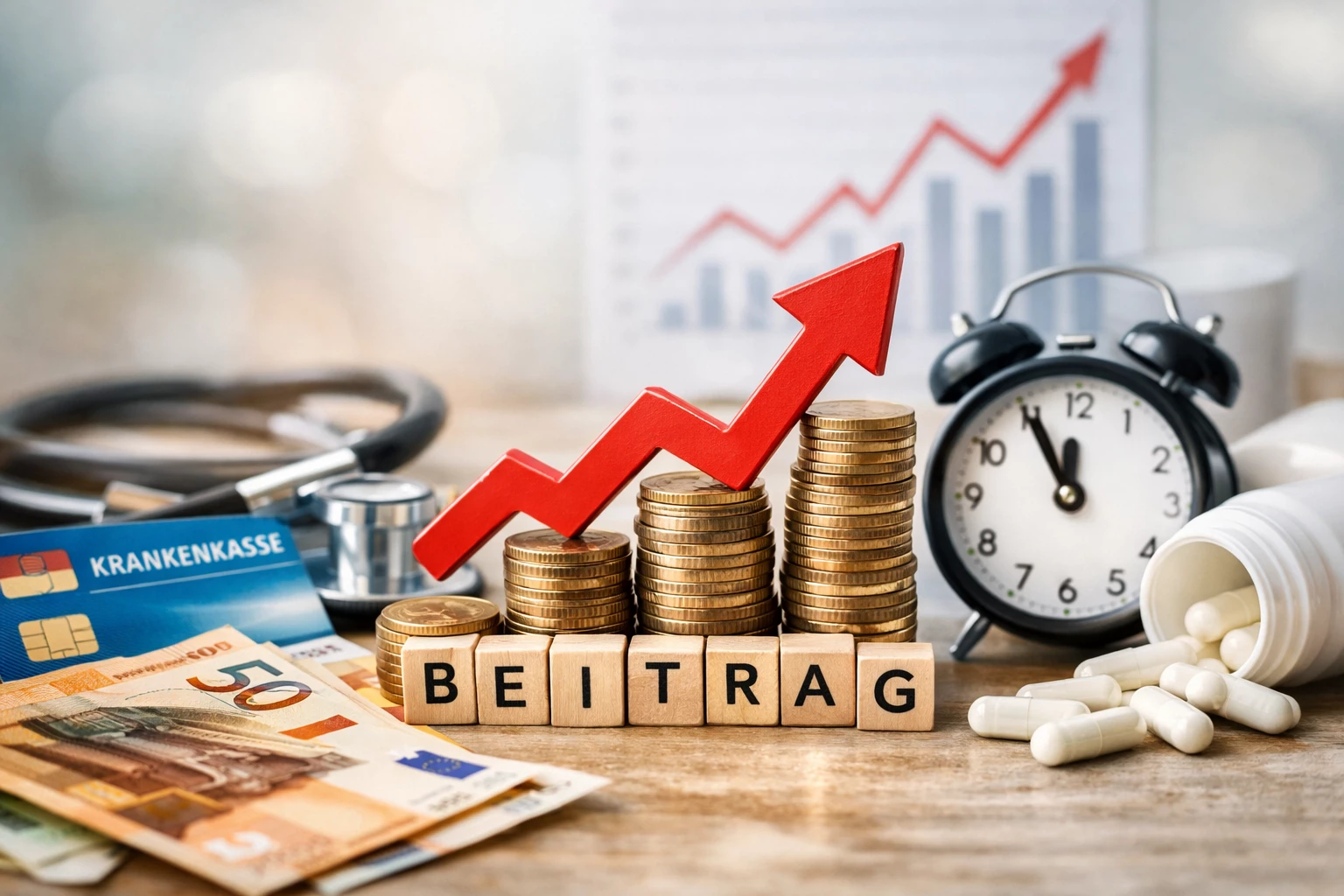 Steigende Beiträge im Blick: Viele Krankenkassen erhöhen 2026 ihre Zusatzbeiträge – ein Vergleich lohnt sich jetzt. 📈💳 (KI-generiertes Bild)
