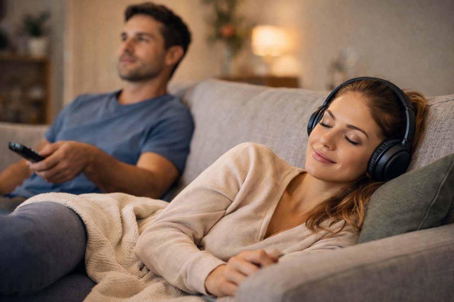 Eine Pause nur für dich: Mit Noise Cancelling wird selbst der Alltag zuhause zur kleinen Auszeit. 🎧😌 (KI-generiertes Bild)