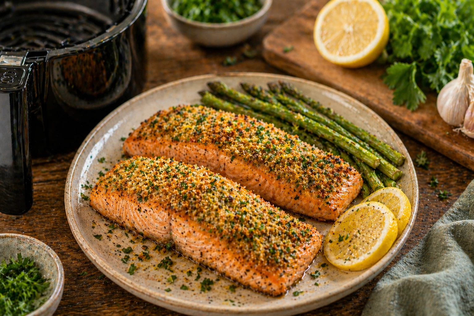 Zart gegart und herrlich frisch – Lachs aus dem Air Fryer gelingt überraschend einfach. (KI-generiert)
