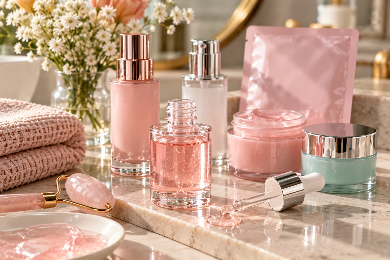 Von leichten Seren bis zu reichhaltigen Cremes: PDRN erobert die Beauty-Regale und sorgt für jede Menge Gesprächsstoff. (KI-generiert)
