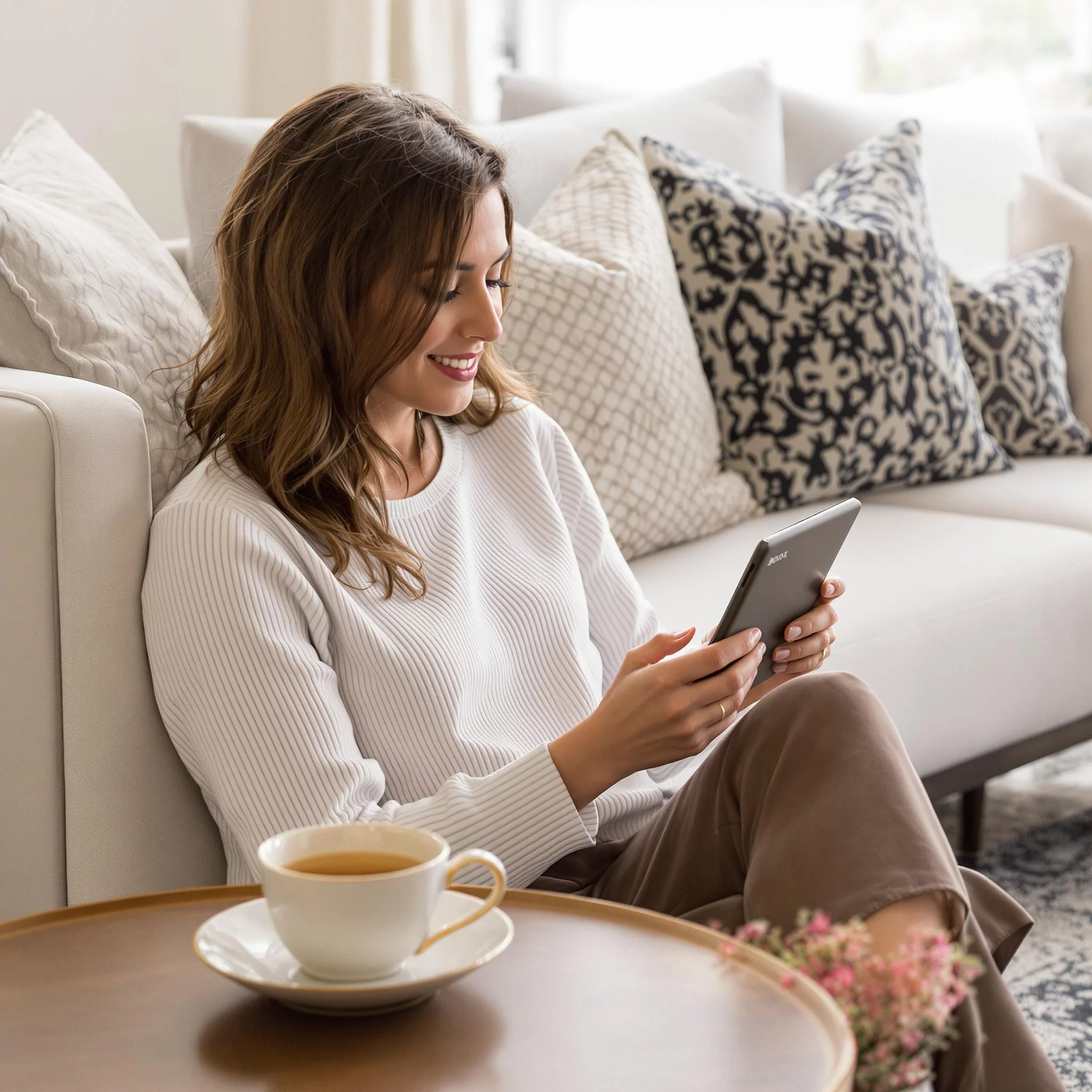 Moderne Frau mit E-Ink-Reader