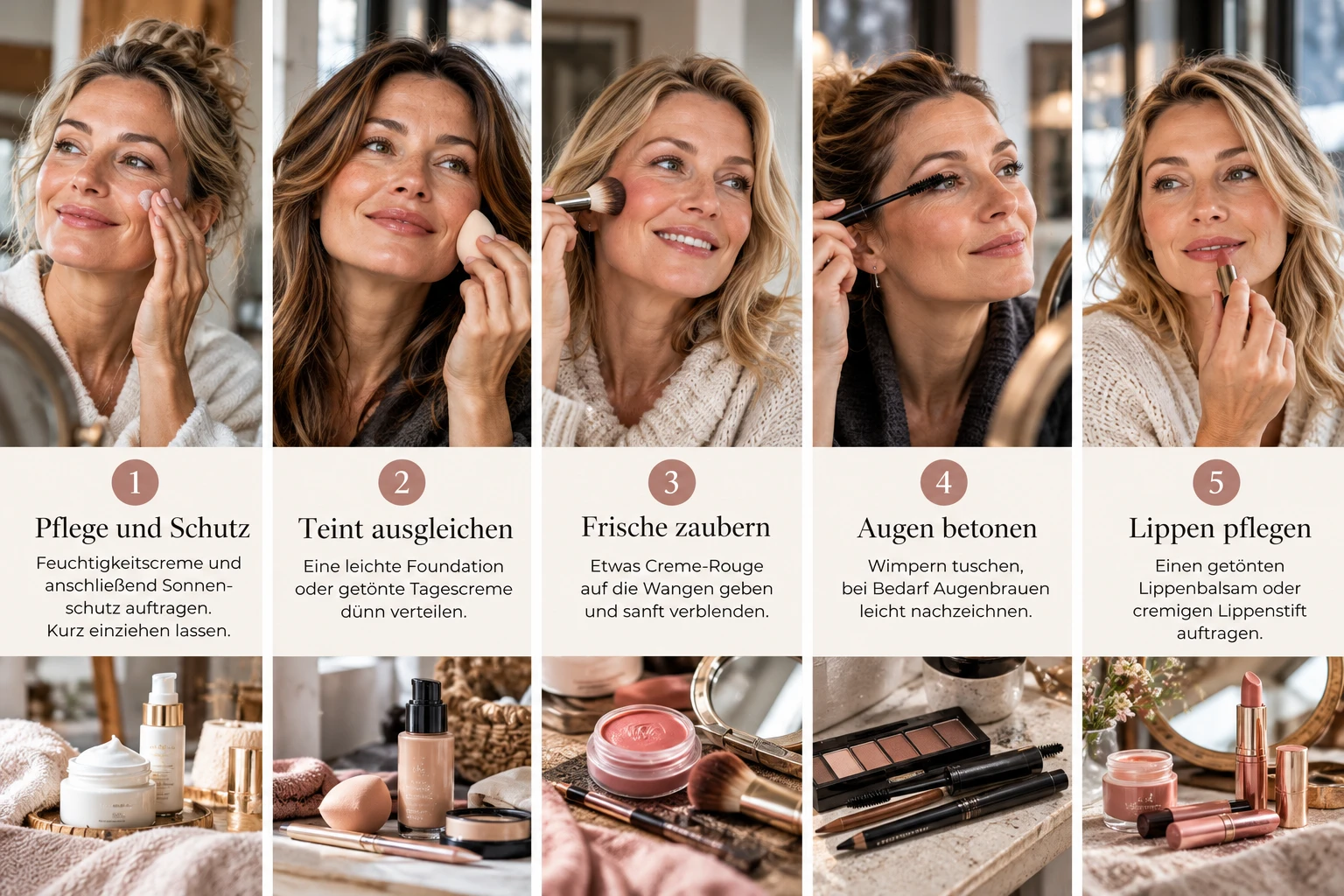 Natürliche Beauty-Routine in fünf Schritten (Bild KI generiert).webp