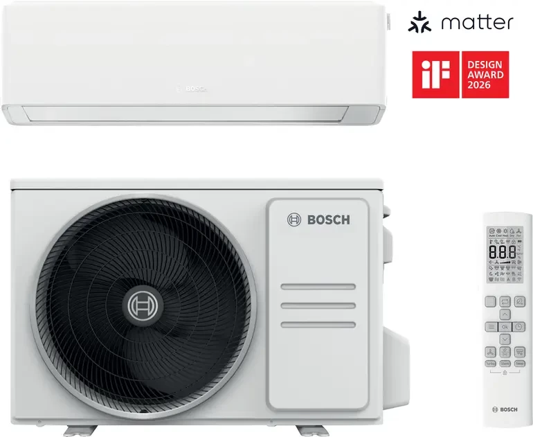 Die Bosch Climate 7000i überzeugt mit elegantem Design, hoher Effizienz und vielseitigen Funktionen zum Kühlen, Heizen und Entfeuchten. (© Bosch Home Comfort)