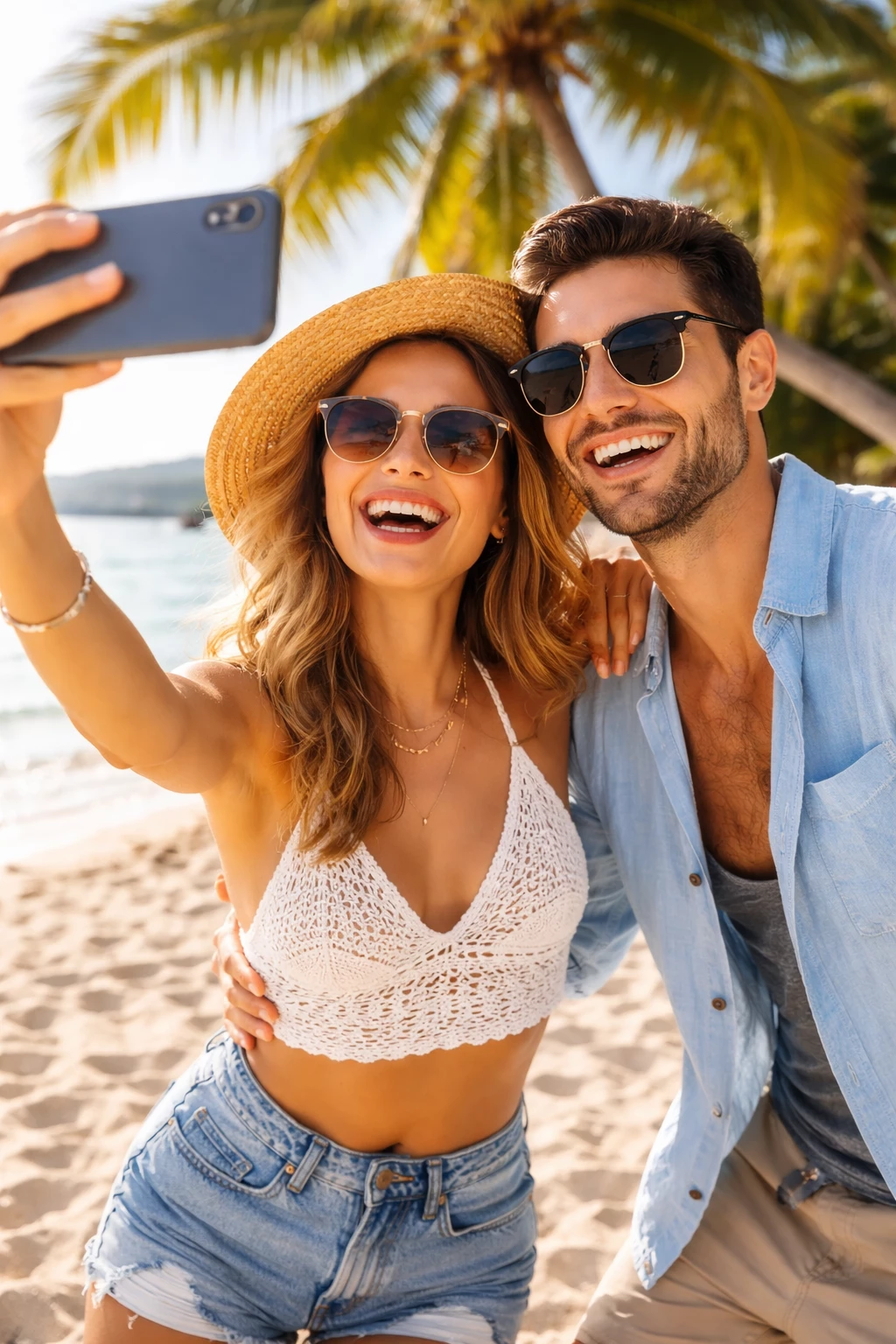 Strand-Selfie: Urlaubsmomente festhalten, ohne an den Akkustand zu denken. (KI-generiertes Bild)