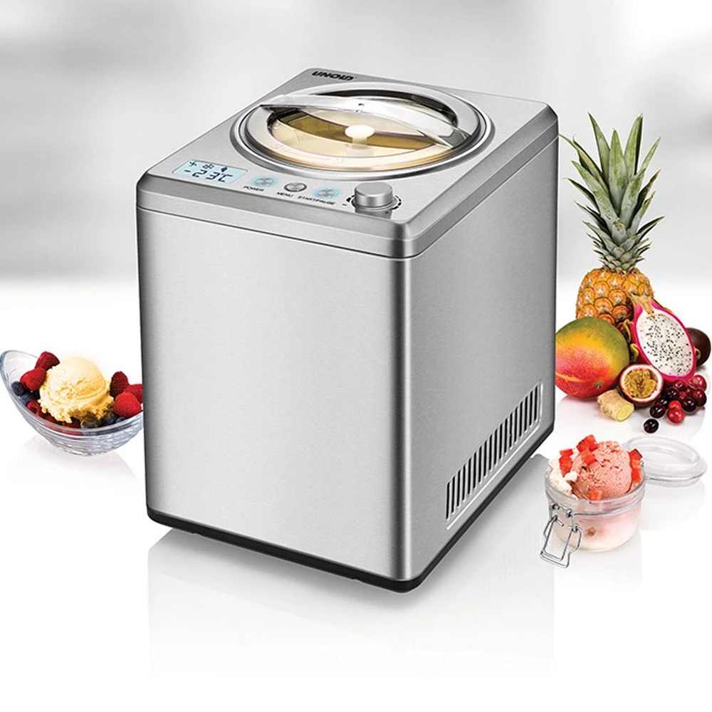 Unold Profi Plus: Die Unold Profi Plus liefert dank integriertem Kompressor besonders cremiges Eis auf Knopfdruck. (© Unold)