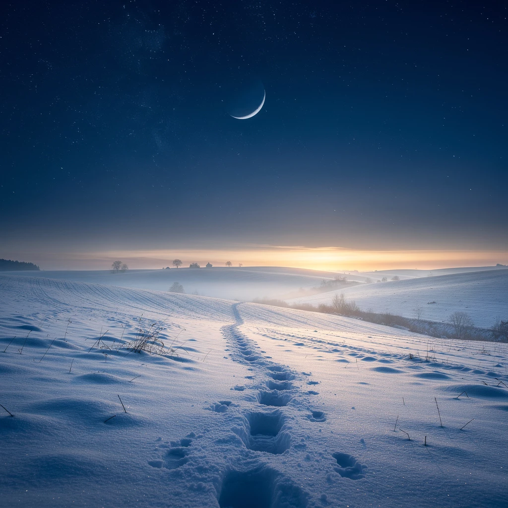 Winterlicher Neumond und Hoffnungsvoll Sonnenaufgang