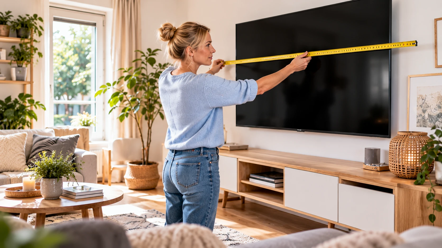 Nicht automatisch größer kaufen: Welche Bildschirmdiagonale ideal ist, hängt auch von Raumgröße und Sitzabstand ab. (KI-generiert)