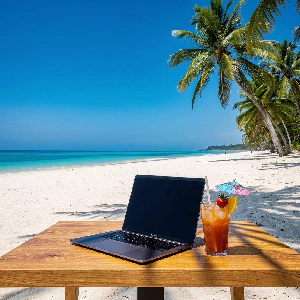 Arbeiten mit Aussicht: Workation verspricht Freiheit – braucht aber Struktur und Planung. (KI-generiert)