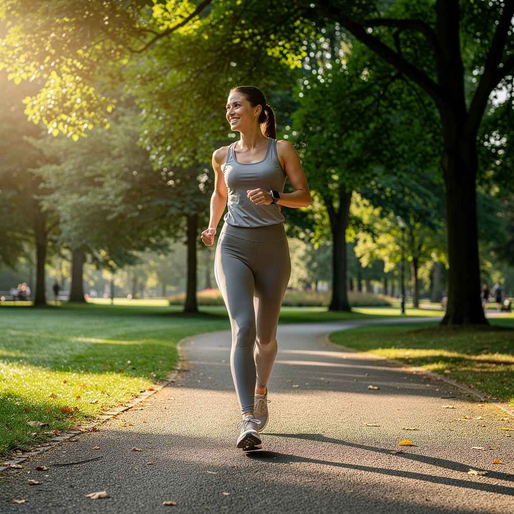 Jeder Schritt zählt: Regelmäßige Bewegung lässt sich ohne kompliziertes Trainingsprogramm in den Alltag integrieren – etwa mit einem flotten Spaziergang im Grünen. (KI-generiert)