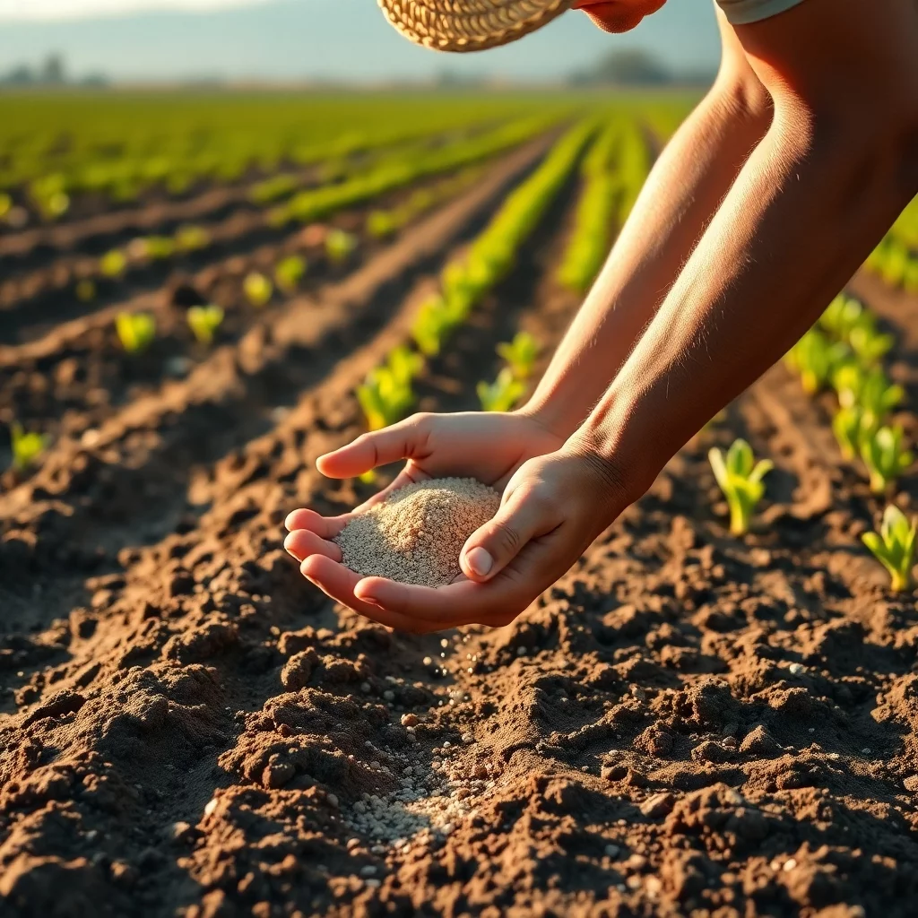 Bauer bei der Düngung