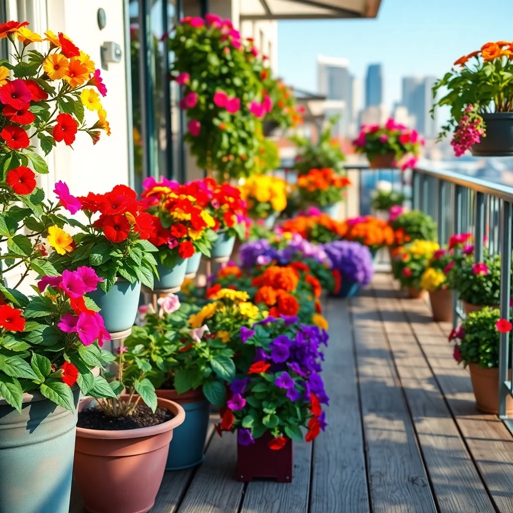 Blühender Balkon in der Stadt