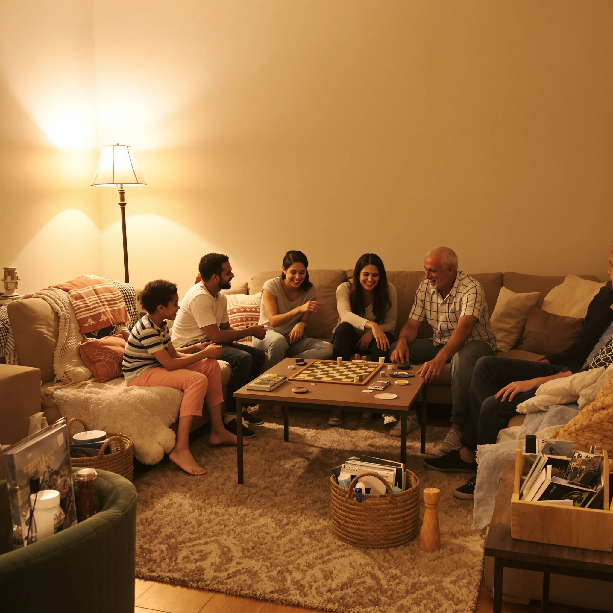 Fröhlicher Familientag im Wohnzimmer