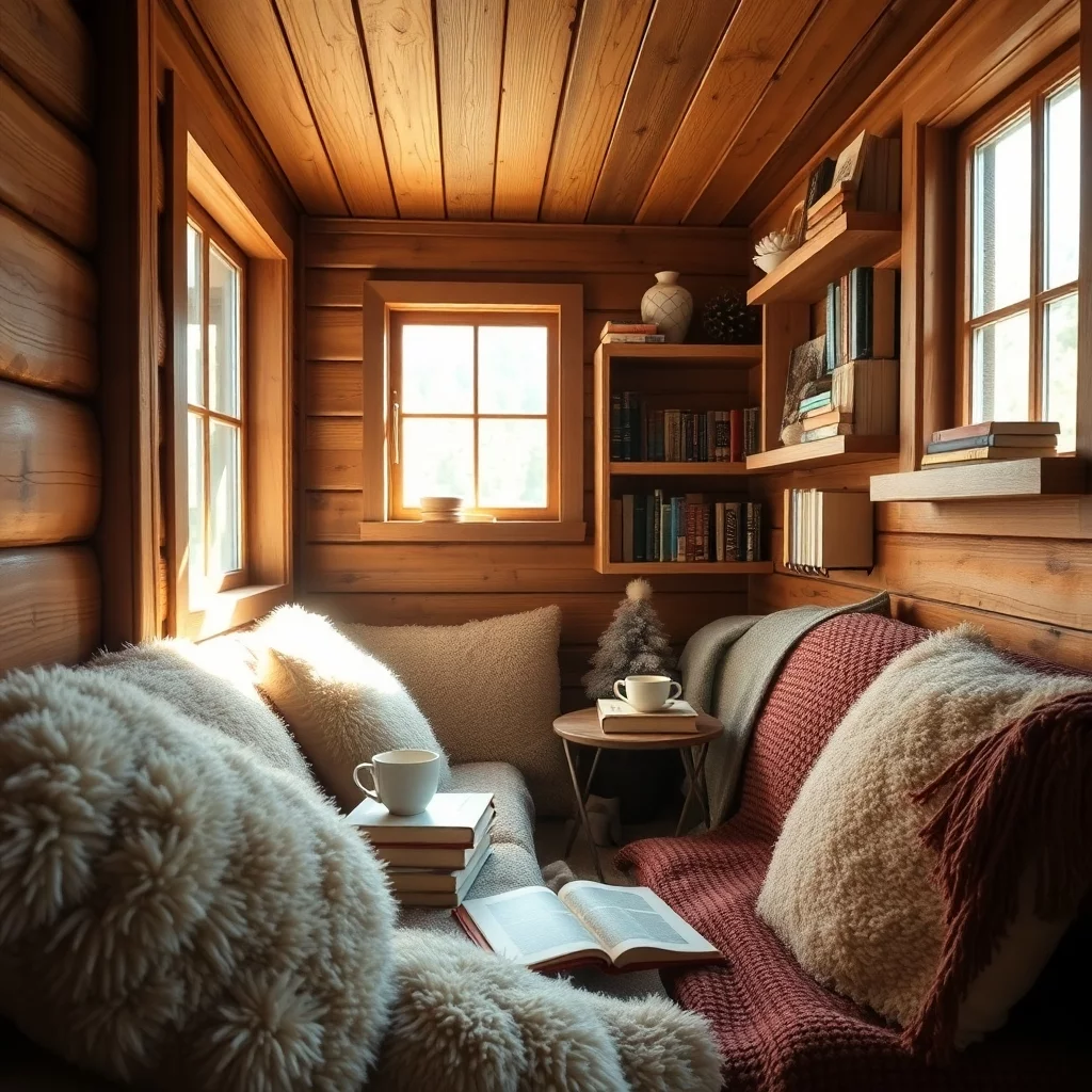 Gemütliche Leseecke im Holzhaus