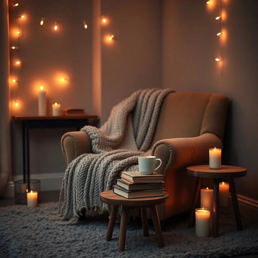 Gemütliche Lesenue mit Kerzenlicht