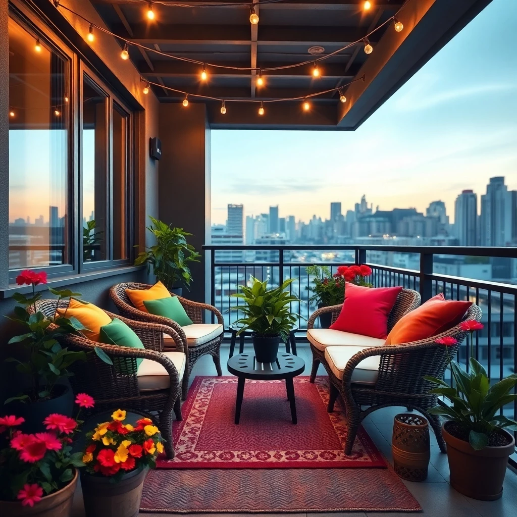 Gemütlicher Stadtbalkon im Abendlicht gestalten