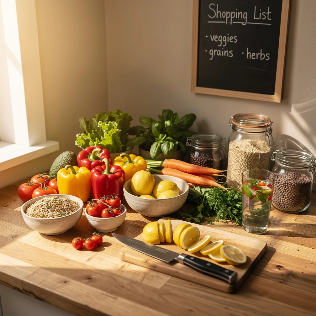 Gesunde Ern&auml;hrung ohne Stress: Einkaufsliste & Baukasten-Rezepte