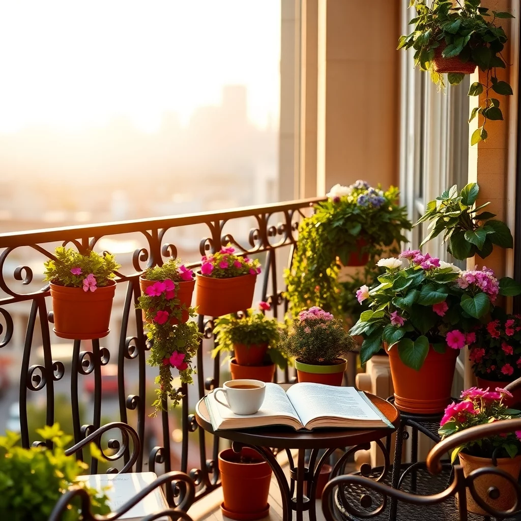 Städtischer Balkon zur goldenen Stunde