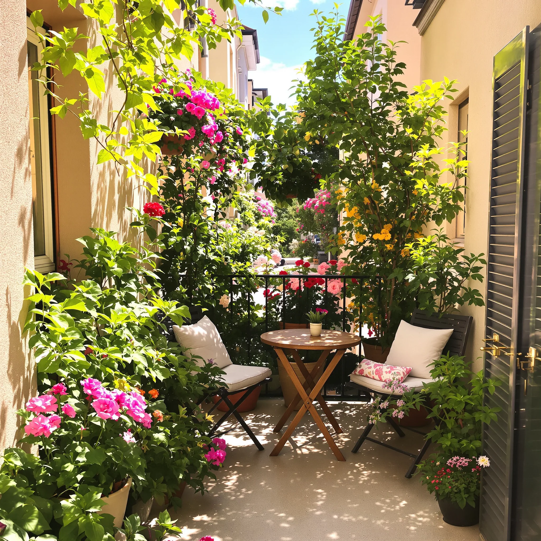 Stilvoller Balkon im Sommer