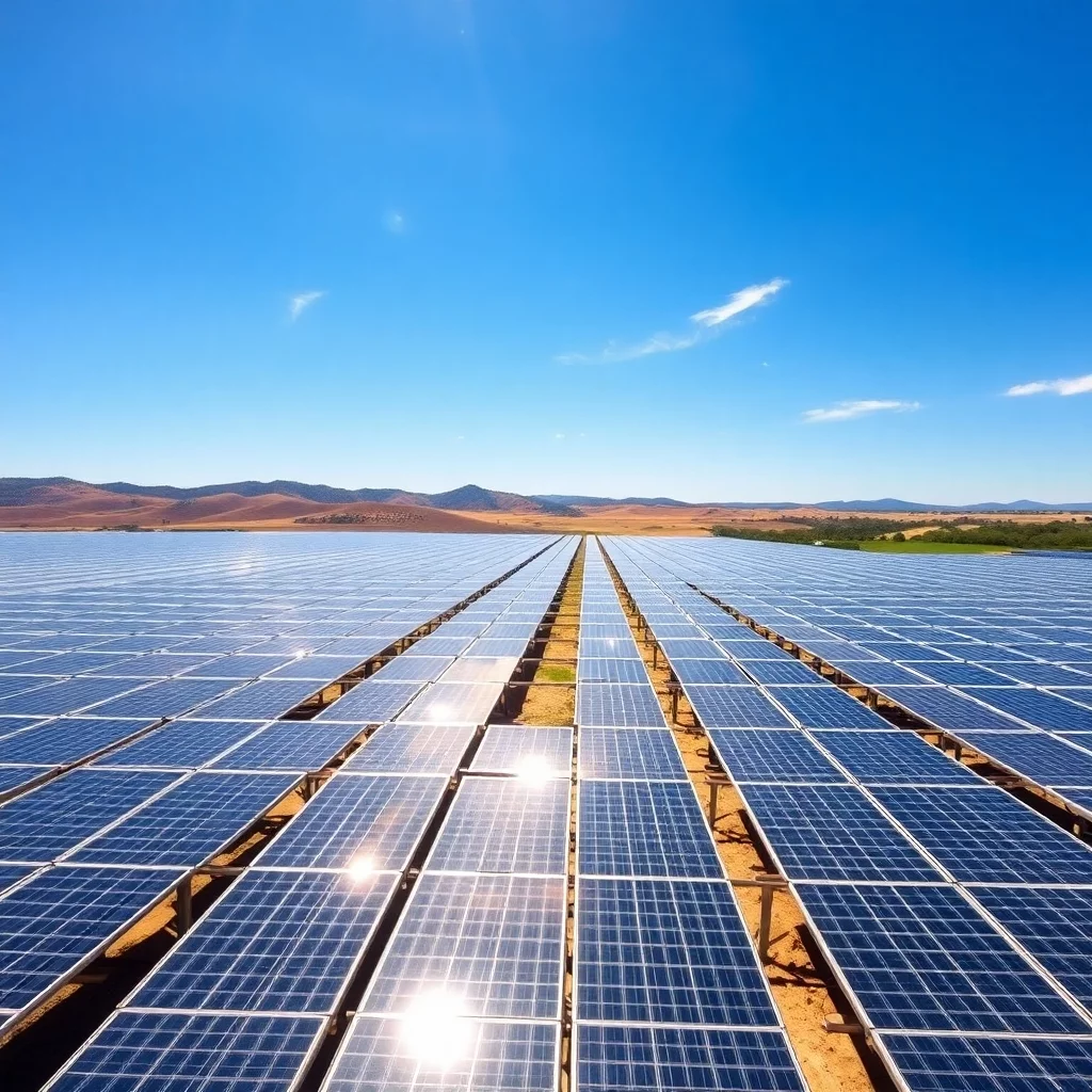 Weitläufige Solarzellenlandschaft unter klarem Himmel